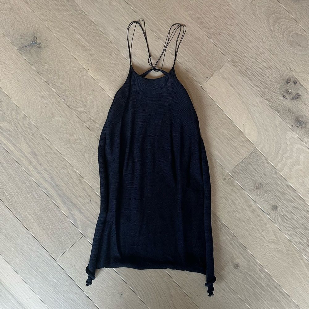 Handmade micro knit backless tank top in navy